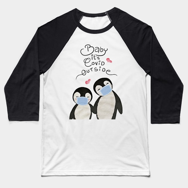 Baby Its Covid Outside Penguin Couple - Cute Christmask Penguins Baseball T-Shirt by applebubble